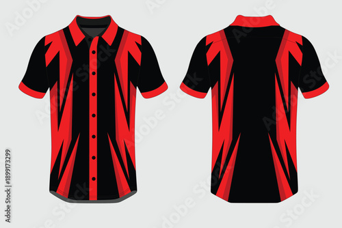 Stylish Short Sleeve Shirt with Bold Black and Red Graphic Design