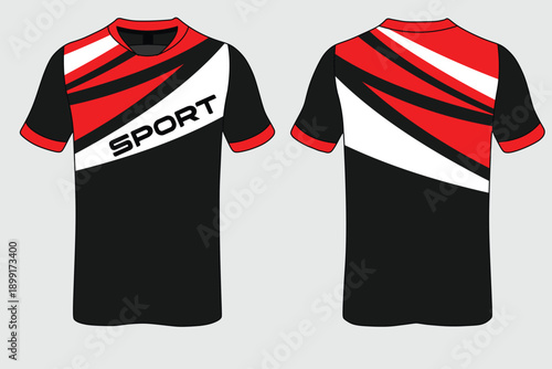 Stylish Black and Red Sport Shirt Design with Dynamic Patterns for Active Lifestyle