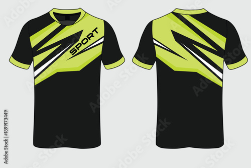 Black and Neon Yellow Sport Shirt Design for Activewear and Athletic Apparel Use
