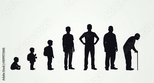 Human life cycle stages shown as silhouettes.