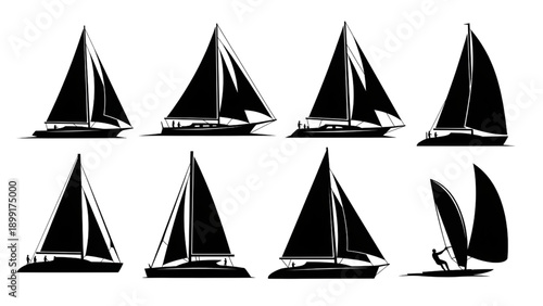 Sailboat Silhouette Vector Collection: Nautical Yacht, Ship, Boat & Marine Travel Icons Set