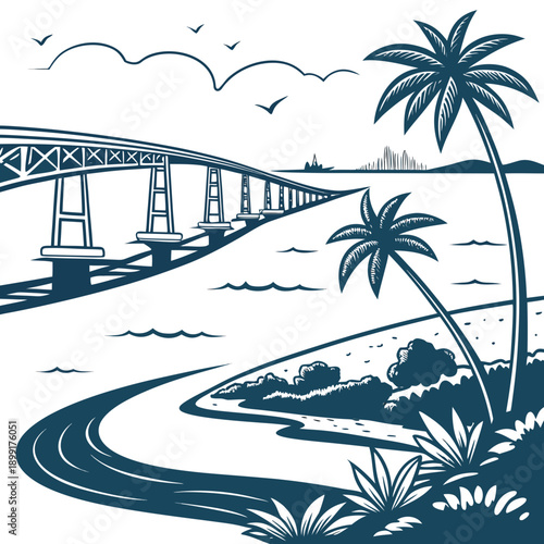 Tropical bridge illustration
