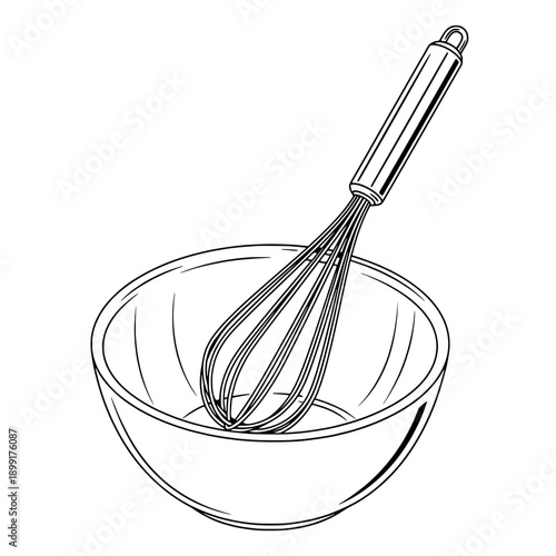 Baking vectors illustration of whisk in bowl from above viewpoint