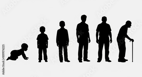 Human life cycle stages silhouette from baby to elderly person.