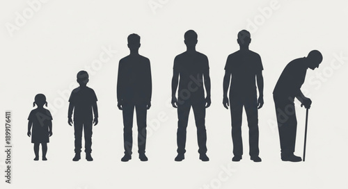 Human life cycle stages silhouette from child to elderly person.