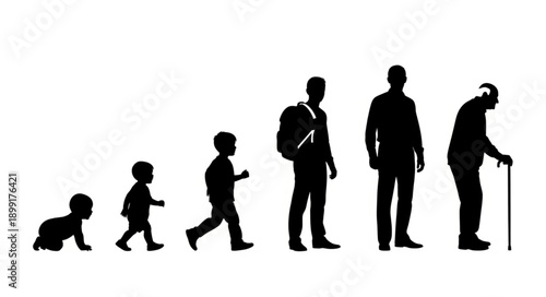 Human life cycle stages silhouette isolated on white background.
