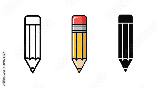 Three distinct styles of writing and drawing pencils shown in a clean vector graphic