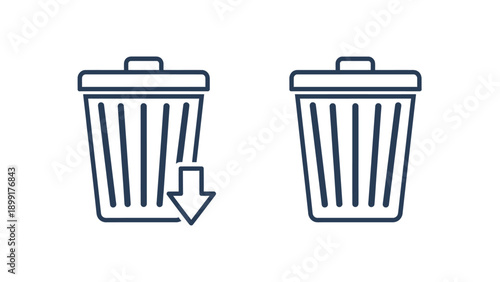 Two simple line icons representing digital trash can and delete action for web design