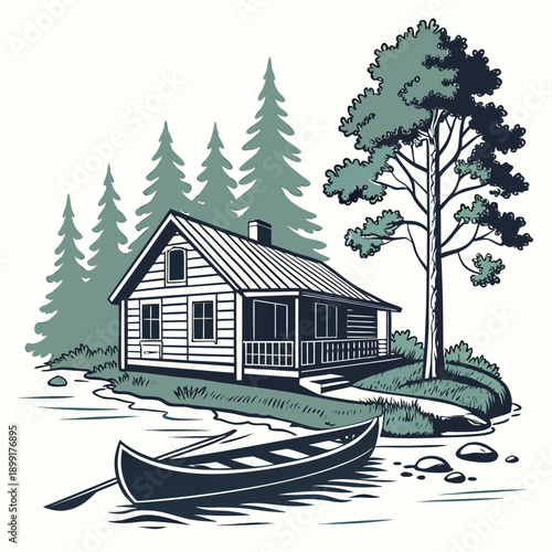 Serene lakeside cabin