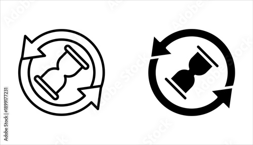 anti aging hourglass line icon set on white background