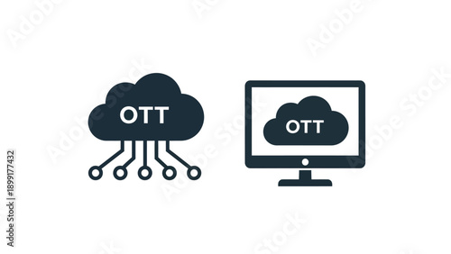 Over-the-top streaming service icons representing cloud delivery and device viewing