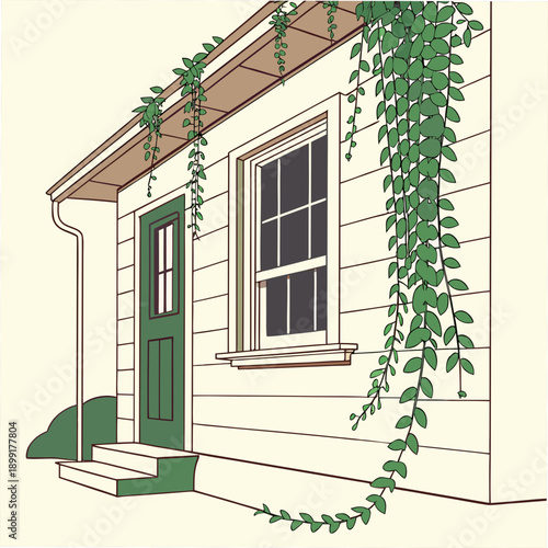 Illustrated house with green vines