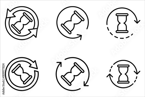 anti aging hourglass line icon set on white background