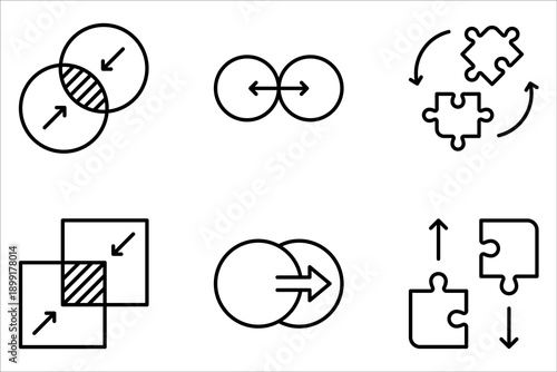 Merge icon set symbol collection on white background