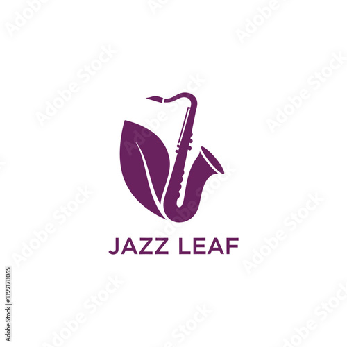 Saxophone with leaf icon for music cafe lounge or jazz festival event brand identity representing the professional Jazz Leaf logo design