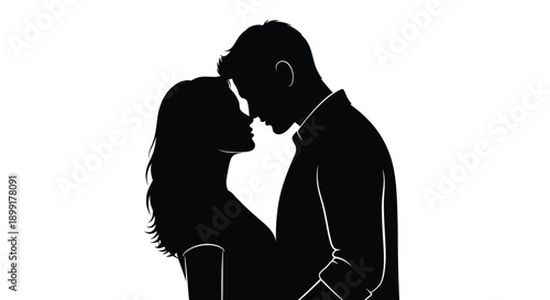 Silhouetted couple embracing a romantic and intimate moment captured in black