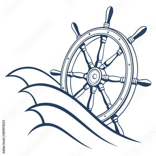 Ship wheel on waves