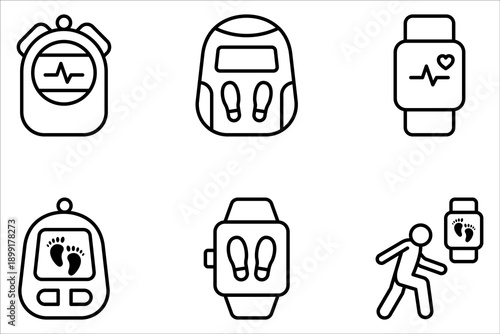 pedometer icon set. walking indicator. Fitness tracker. Digital sports on white background