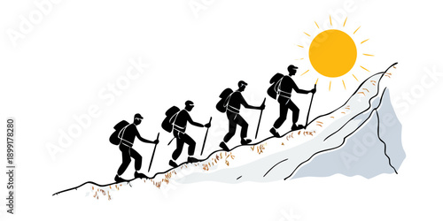 Hikers ascending a mountain