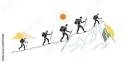 Mountain climbers on a journey