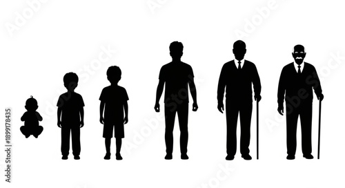 Human life cycle stages silhouettes from baby to elderly man.