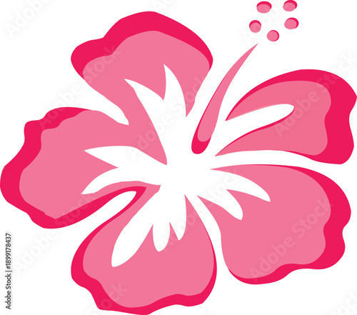 Pink Hibiscus Flower Flat Vector Illustration on White Background