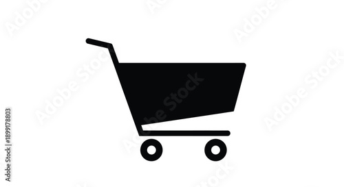 Simple black silhouette of a shopping cart on a white background