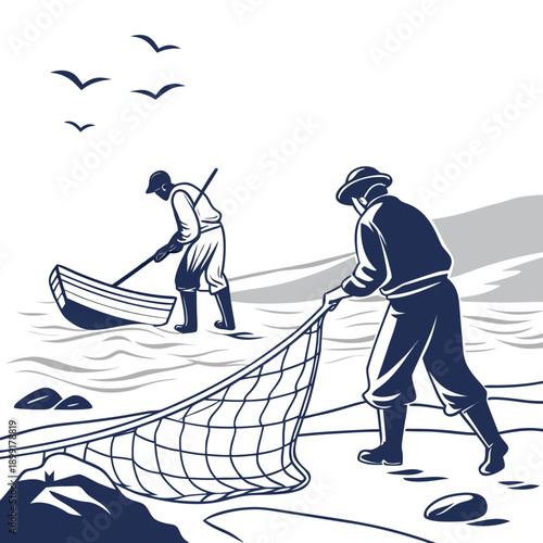 Fishermen on the shore