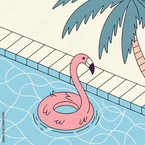 Pink flamingo float in pool