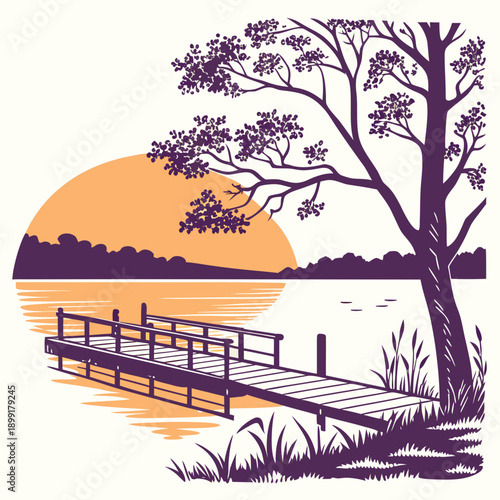 Serene lakeside sunset