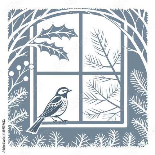 Winter bird at the window