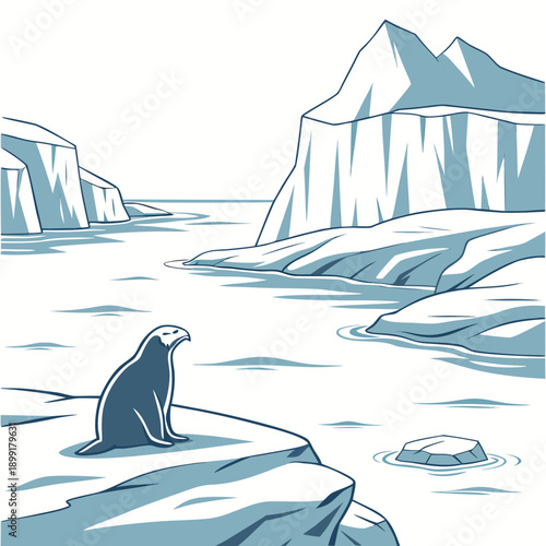 Penguin in an arctic landscape