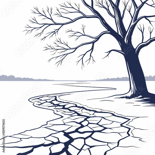 Dried riverbank with a tree