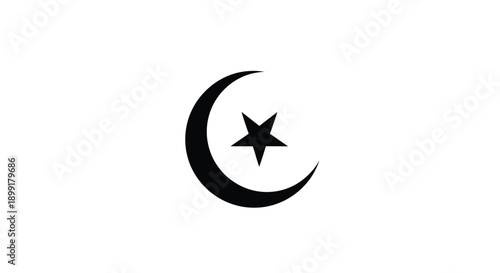Black crescent moon and star symbol on a white background