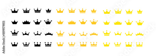 Crown icons and royal symbols in various elegant styles for premium graphic design. Crown icon set. Vector illustration of crown icon set