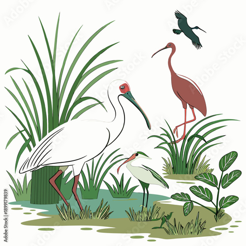 Wetland birds illustration