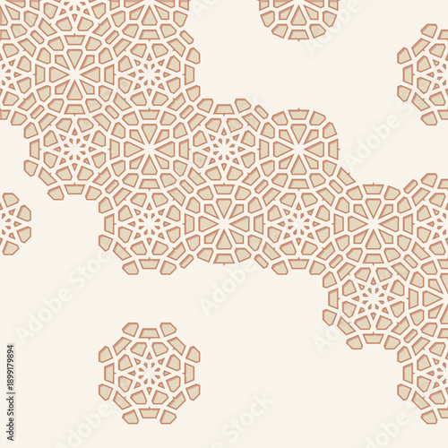 Beige Islamic geometric pattern on cream background, traditional middle eastern ornament