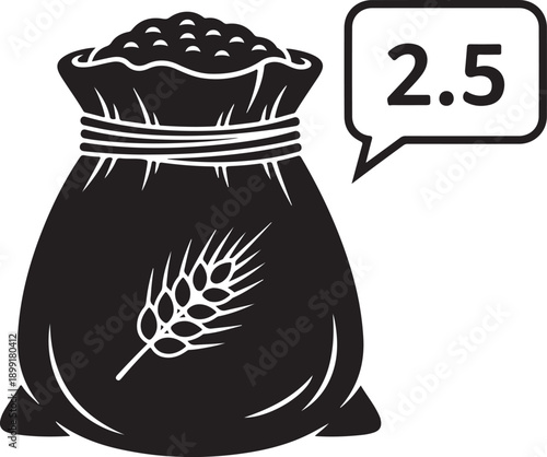 Zakat al-fitr 2.5 percent vector icon. a bag of wheat with a speech bubble displaying 2.5, representing zakat calculation
