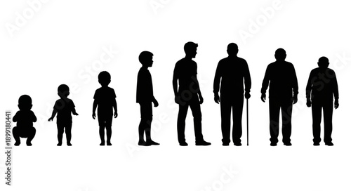 Human Life Stages Silhouette Progression From Baby to Elderly Man.