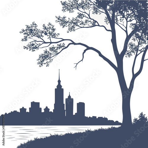 Skyline silhouette with tree