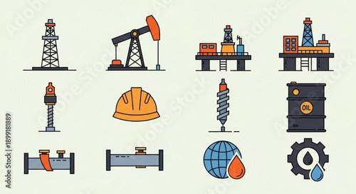 Collection of oil and gas industry icons and symbols.