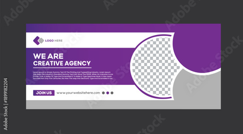 Creative Agency Website Banner Template with Purple and Grey Design Elements
