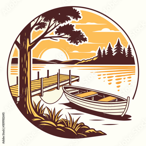 Serene lakeside sunset