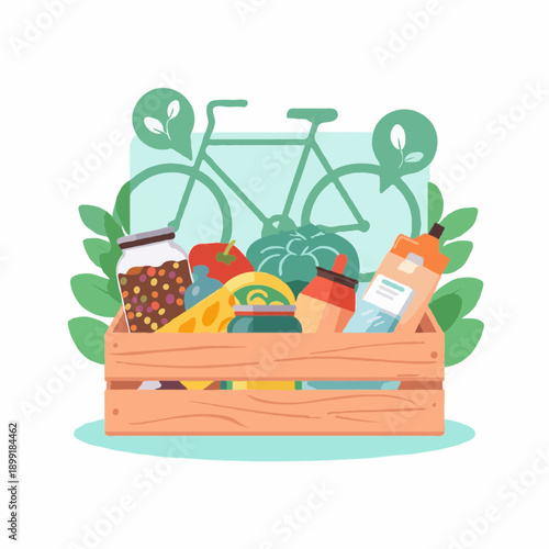 Zero Waste Grocery Home Delivery Kit Crate Vector