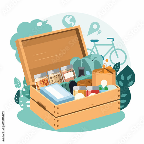 Zero Waste Grocery Home Delivery Kit Crate Vector