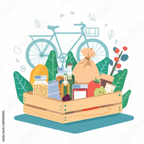 Zero Waste Grocery Home Delivery Kit Crate Vector