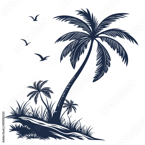 Tropical island silhouette