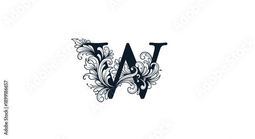 Decorative capital letter W featuring elaborate vintage scrollwork and leaf patterns serves as a refined monogram for classic branding.