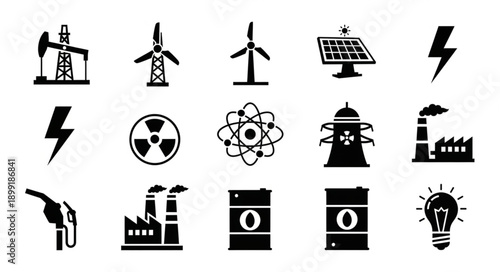 Collection of energy industry icons and symbols.
