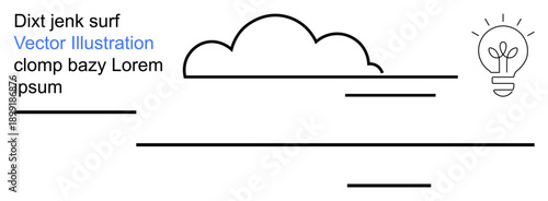 Innovation, creativity, brainstorming, minimal design, idea generation, conceptual thinking. Cloud and light bulb connected by lines. Innovation and creativity concept